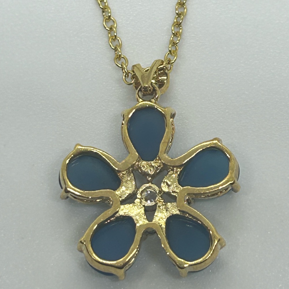 Designer 18K Gold Plated Blue Chalcedony Pendant Necklace - Picture 4 of 5